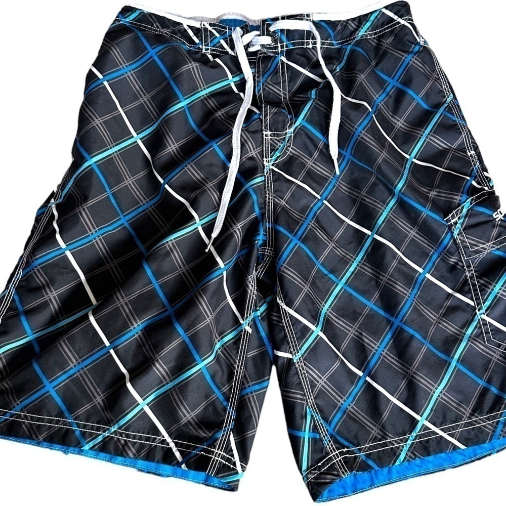 Speedo Men’s swim trunks shorts size medium all over print pockets drawstring 